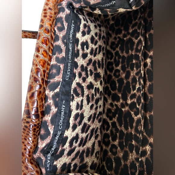 Vintage Clever Carriage Co. Leather & Lace Leopard Print Satchel Handbag Purse - Picture 7 of 8